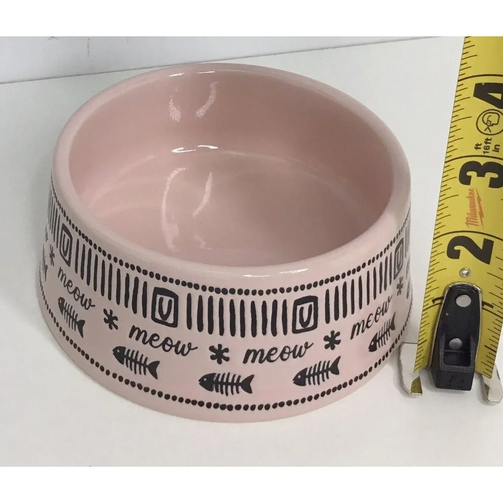 MEOW Pet Bowl 4.5 X 2” PINK Food Water Cat Kitty Signature Stoneware New